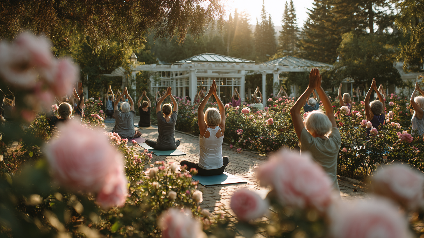 Grupul nostru de yoga pentru seniori în natură